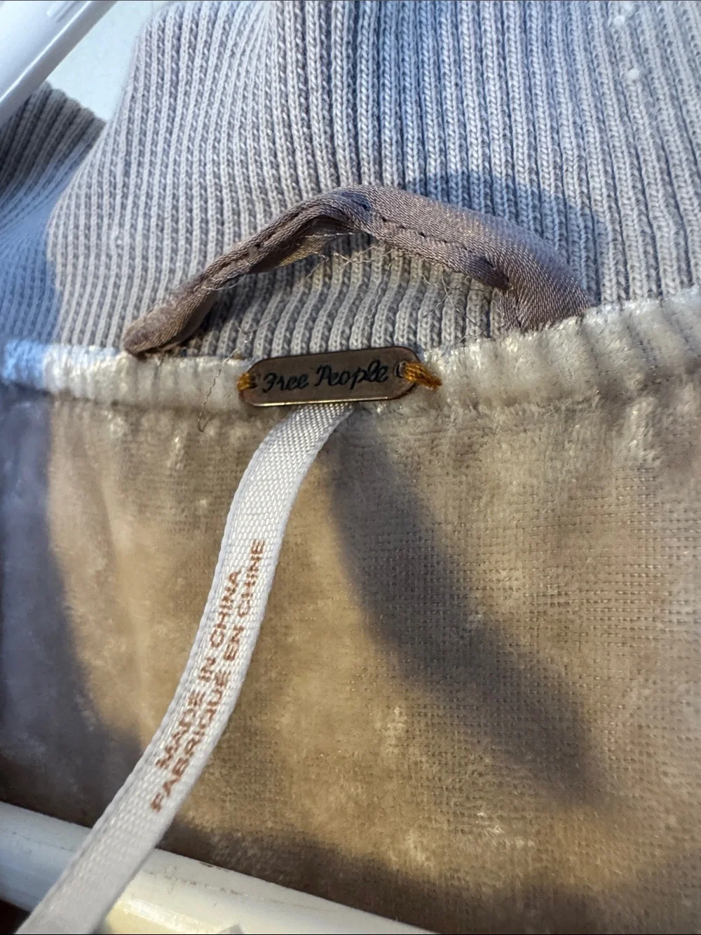 Free People Taupe Crushed Velvet Bomber Jacket